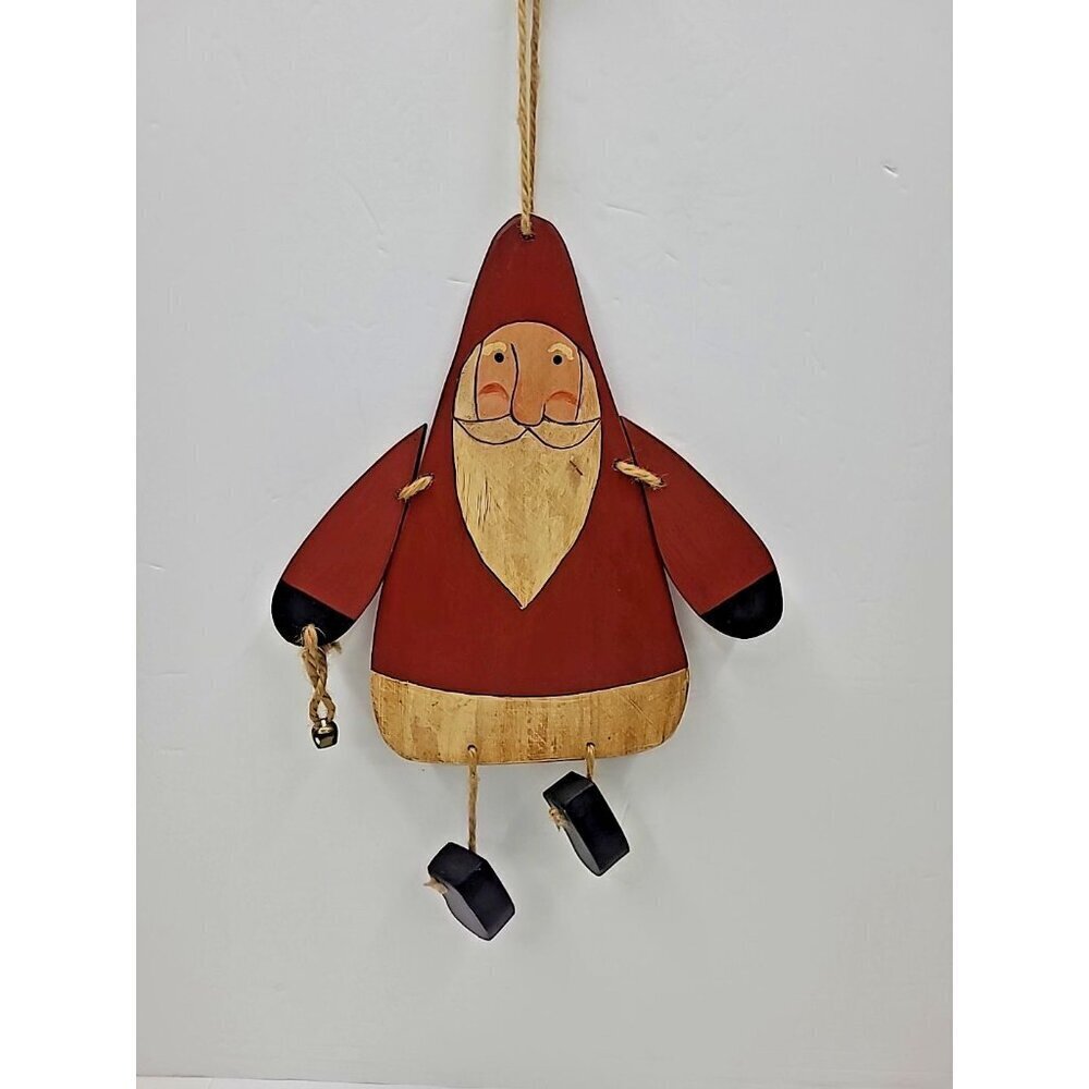 Vintage Handmade Hanging Folk Art Wooden Santa Signed